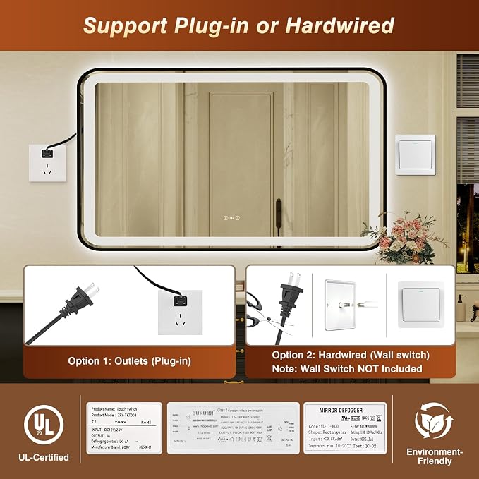 32x55 Inch Black Framed LED Bathroom Mirror - Image 9