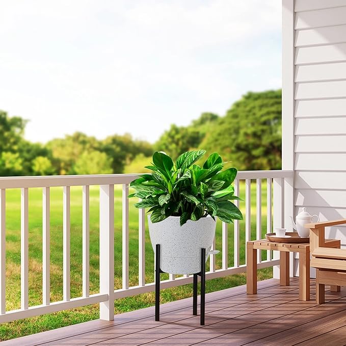 12 inch Large Self Watering Pots, Plastic Planters with 60oZ Removable Deep Reservoir and Multi Mesh Drainage Holes for Indoor Outdoor Garden Plants and Flowers, White Speckles