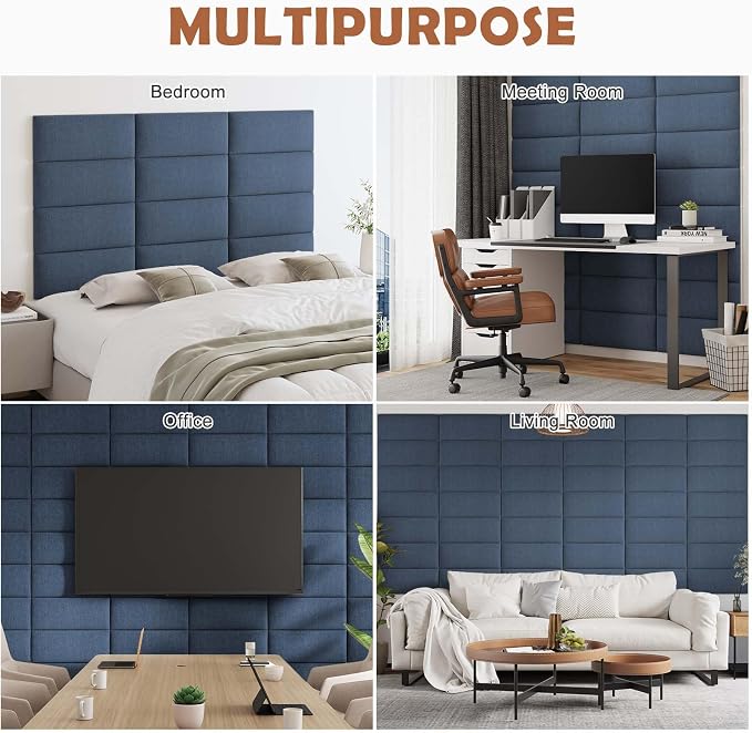 IFNOW Upholstered Wall Mounted Headboard, 3D Soundproof Wall Panels Peel and - Image 6