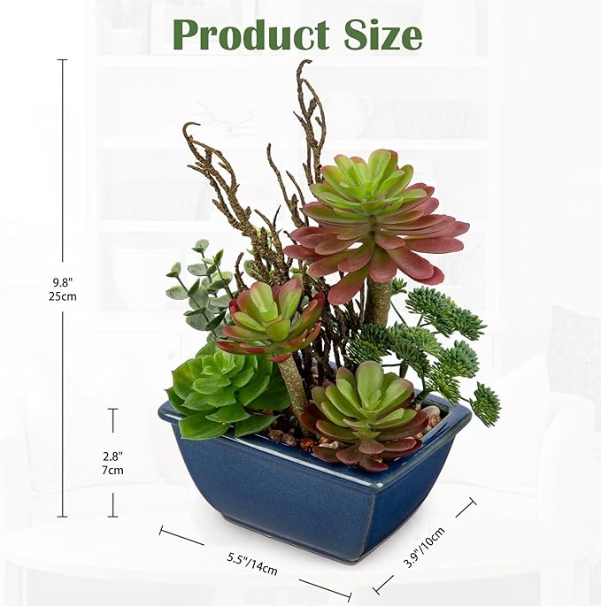 Small Faux Plant Assorted Fake Succulents Plants with Glazed Ceramic Pot Faux Succulents Arrangement Cement Potted Desk Plants Small Fake Plants for Home Table Office Bathroom Shelf Living Room Decor