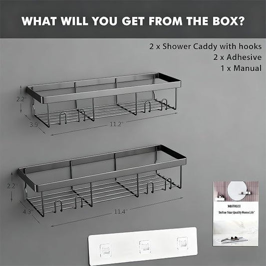 Moforoco Shower Caddy Shelf Organizer Rack, Self Adhesive Black Bathroom - Image 2