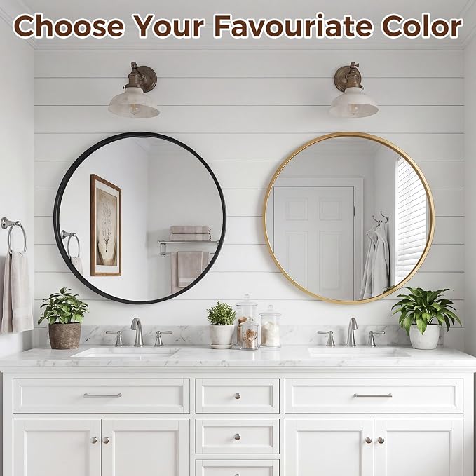 NEWBULIG 24 Inch Round Wall Mirror, Bathroom Mirror - Image 8