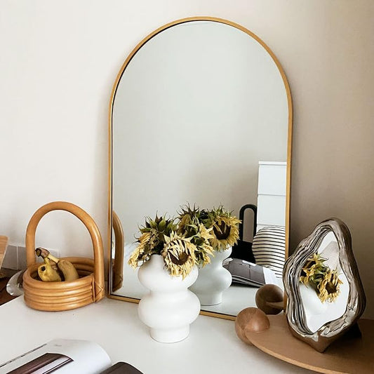 HARRITPURE 2Pcs Arched Bathroom Mirror Wall Mounted Mirror Aluminum Alloy Frame - Image 2