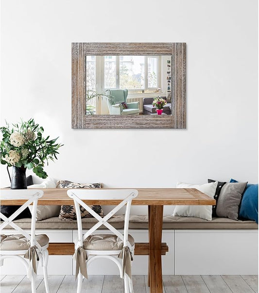Mirrors for Wall Rustic Wooden Frame Rectangle Mirror Vintage Hanging Mirror - Image 2
