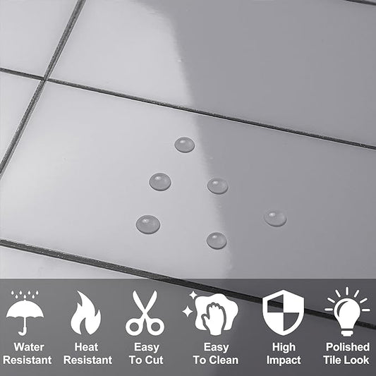 AULIGET 100-Piece Polished Grey Thick PVC Peel and Stick Backsplash - Image 2