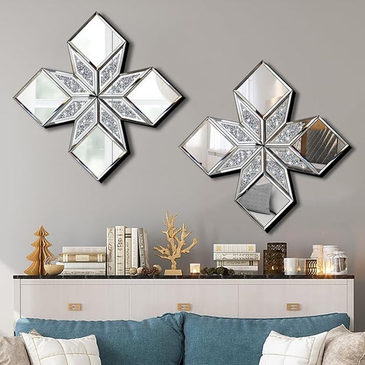 Crushed Diamond Decorative Mirror 2 Pack 16.75x16.75” Diamond Shape Glass Decor - Image 2