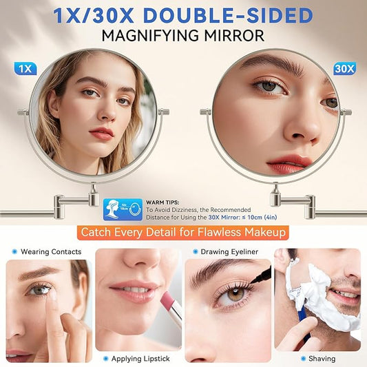 Auxmir 1X/30X Wall Mounted Makeup Mirror, Double-Sided Magnifying Mirror - Image 2