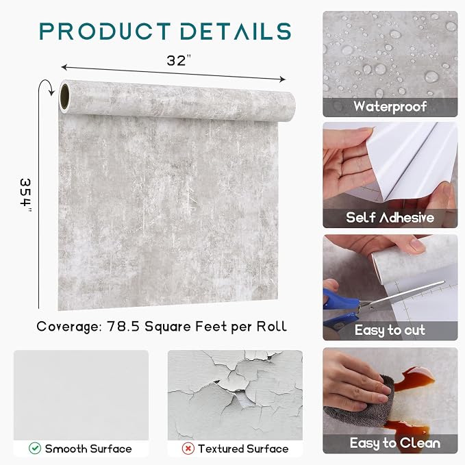 VEELIKE Neutral Concrete Wallpaper Peel and Stick Boho Aesthetic Wallpaper - Image 8