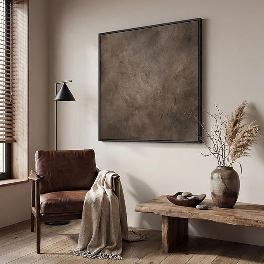 Framed Neutral Abstract Wall Art, Modern Brown Canvas Prints Artwork - Image 2
