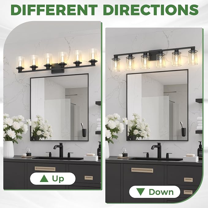 DORESshop Bathroom Light Fixtures, 6-Light Matte Black Bathroom Lighting - Image 7
