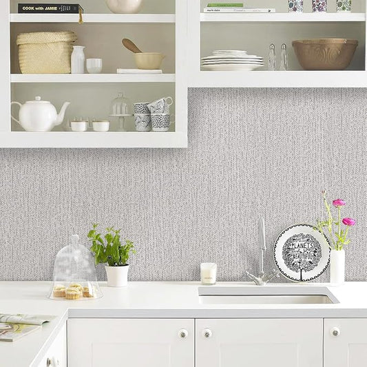 Grey Grasscloth Peel and Stick Wallpaper Faux Linen Contact Paper 15.7inch x - Image 2