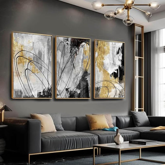 YJYart Gold Wall Art Abstract Wall Art Living Room Decor Black and White Canvas - Image 2