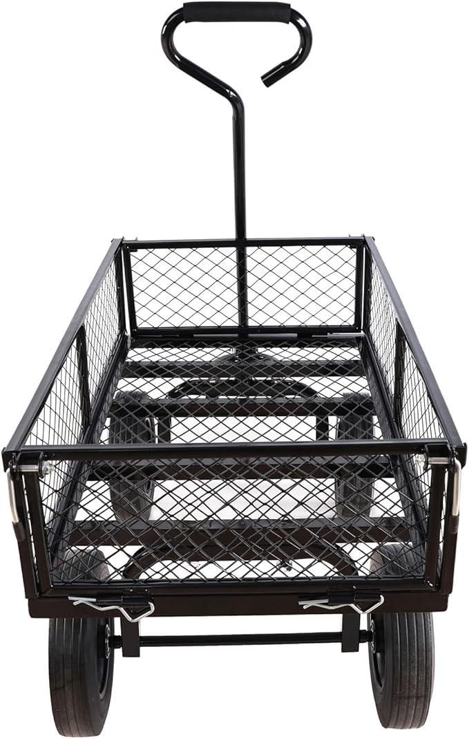 Heavy Duty 480 Lbs Capacity Mesh Steel Garden Cart Folding Utility Wagon with Removable Sides (Black)