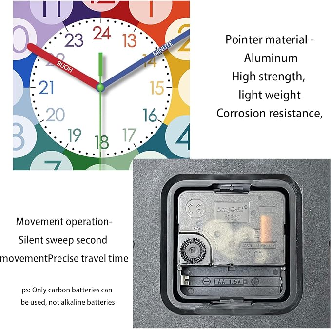 XFM Teaching Clocks Kids Colorful Small Wall Clock Battery Operated 10 Inch - Image 5