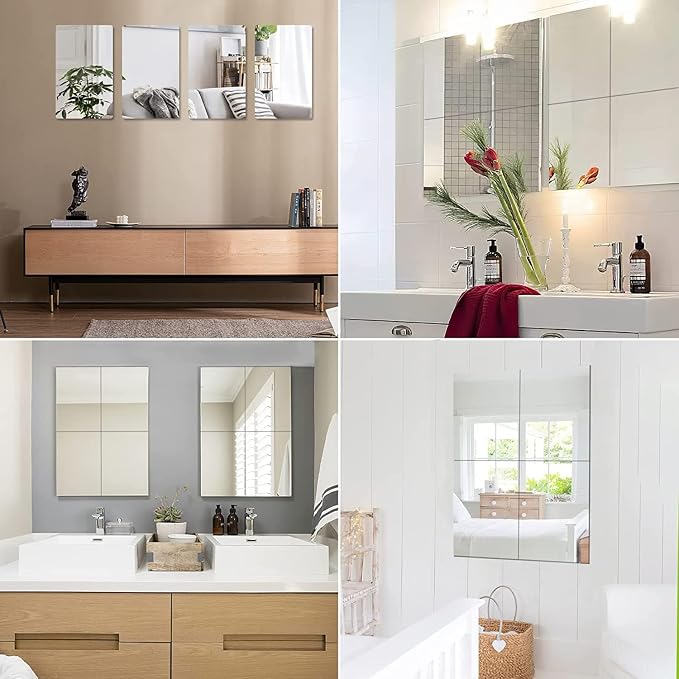 JUNEBRUSHS 8 Pack Self Adhesive Acrylic Mirror, 4X 6 Inch Mirror Tiles - Image 5