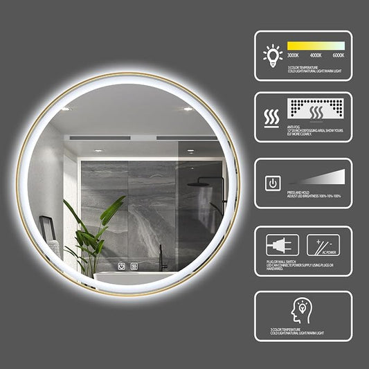 Itrue 36 Inch LED Bathroom Round Mirror, Adjustable Color Temp & Brightness - Image 2