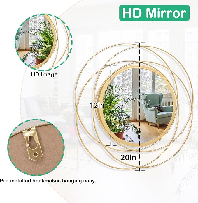 Gold Wall Mirror Mounted Round Decorative Mirrors - Image 7