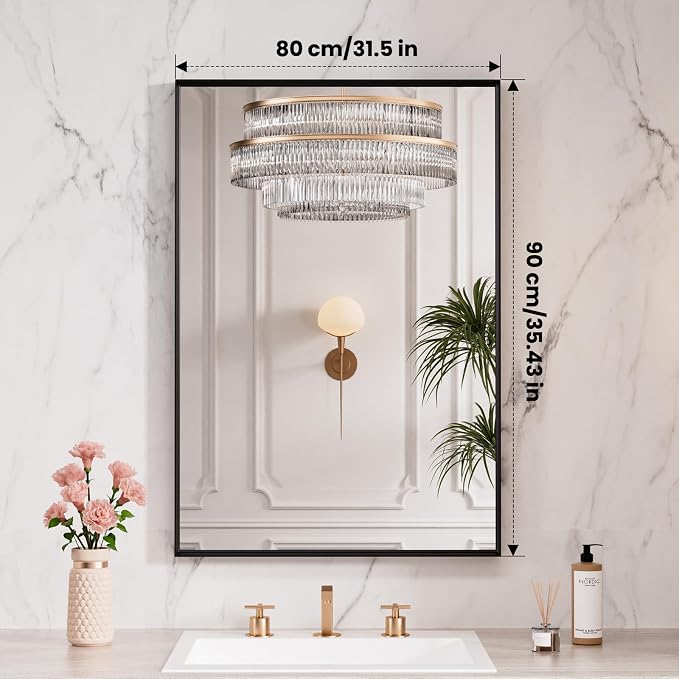 LOAAO Black Bathroom Mirror 32"X36" - Image 9