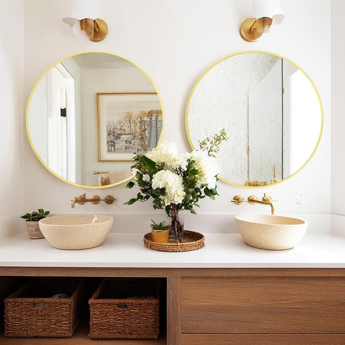 Sunniry 2 Pack 30 inch Gold Round Mirror by Sunniry