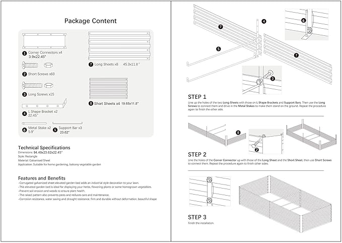 8x2x2FT Metal Raised Garden Bed Kit, Galvanized Outdoor Garden Bed Planter Box for Vegetables, Flowers, Herbs, Succulents and More, Black