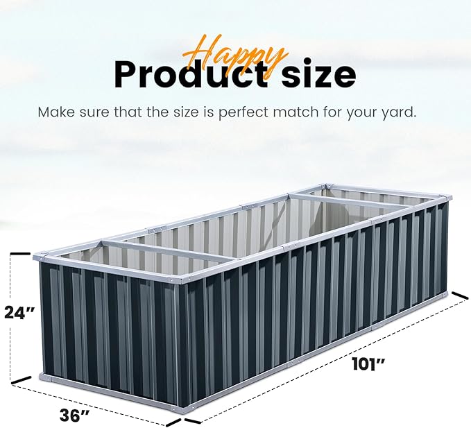 KING BIRD Galvanized Raised Garden Bed with 2 Installation Methods for DIY, 101" x 36" x 24" Heightened Planter Kit Box Outdoor for Deep-Rooted Vegetables, Flowers, Green
