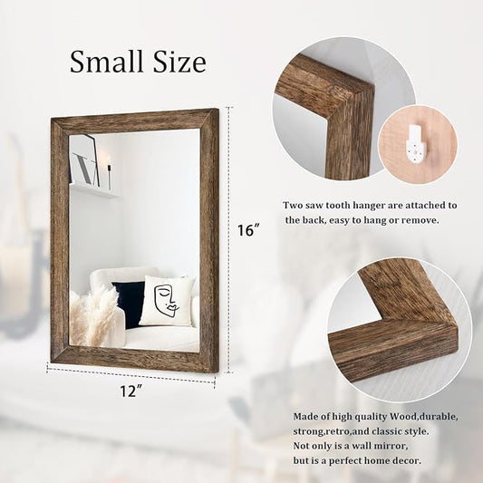 AAZZKANG Rustic Wood Mirror Rectangle Decorative Wall Mirrors - Image 2