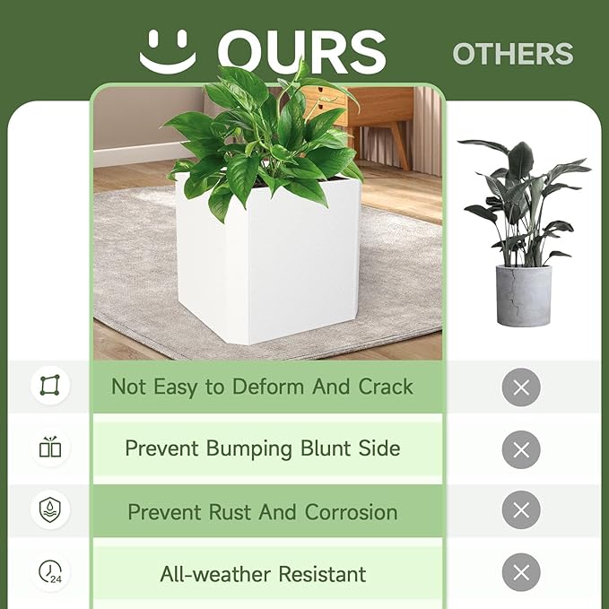 Steel Planter Box-24"x24"x24"-Large Square Planter Box-Outdoor Indoor-Cube Steel Planter Heavy Duty White Metal Planter Flower Pot Commercial Residential for Home Garden Porch Hotel Patio