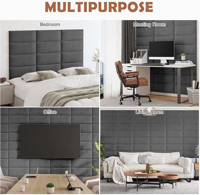 IFNOW Wall Mounted Upholstered Headboard, 3D Peel and Stick Soundproof Wall - Image 7