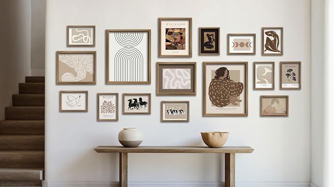 ANERZA 16 PCS Framed Boho Eclectic Wall Art Decor, Abstract Wall Collage Kit - Image 7