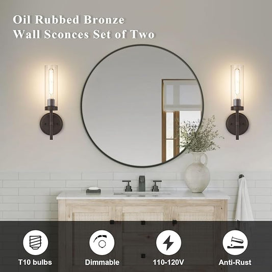 SANTOSTOCK Oil Rubbed Bronze Wall Sconces Set of Two, Bathroom Wall Sconces - Image 2