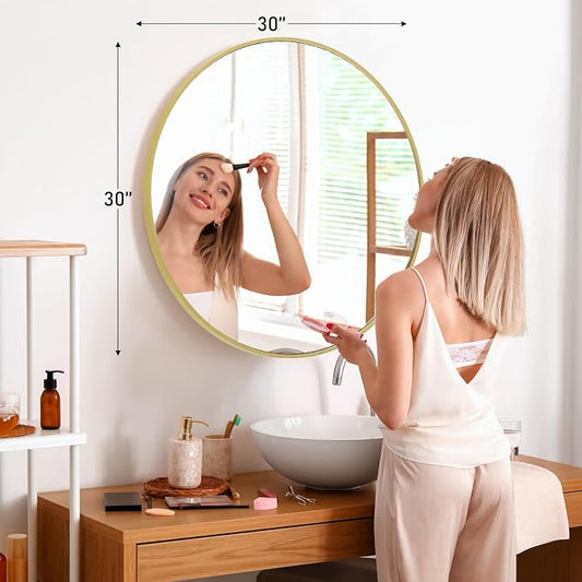 NEWBULIG Round Bathroom Mirror for Over Sink, 30 Inch Wall Mount Vanity Circle - Image 2