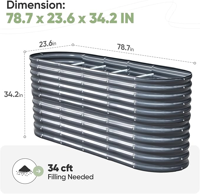 KING BIRD Raised Garden Bed 2.85 ft Tall 9 in 1 Galvanized Planter Garden Box Outdoor for Gardening, Deep Root Vegetables, Flowers 6.6x1.96x2.85 ft, Dark Grey