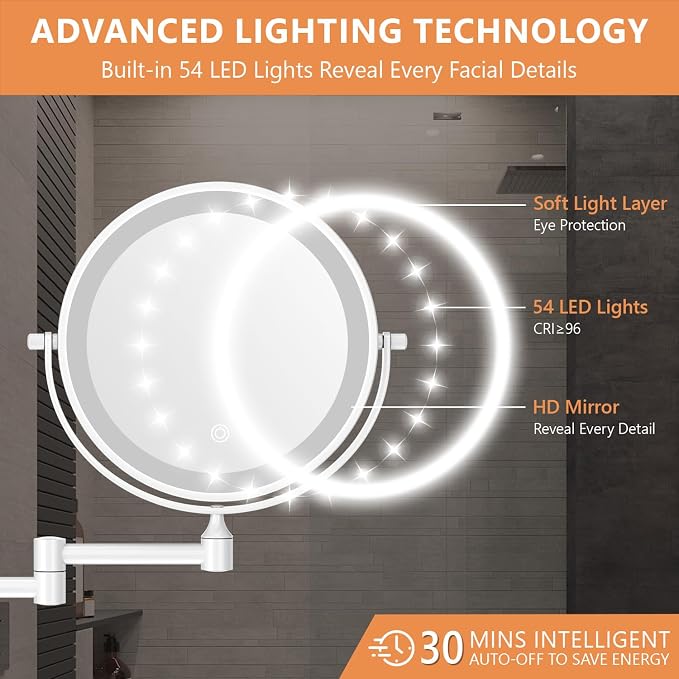 Auxmir 1X/30X Wall Mounted Makeup Mirror - Image 8