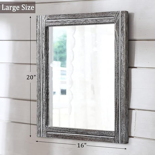 AAZZKANG Rustic Mirror Wood Framed Wall Mirrors Large 20"x16" Rectangle - Image 2