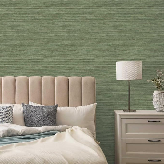 Tempaper Textured Green Horizontal Faux Grasscloth Removable Peel and Stick - Image 2