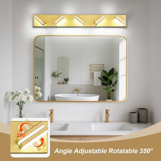 Modern LED Bathroom Lights Fixtures 5-Light, Metal Gold Acrylic Wall Lighting - Image 2