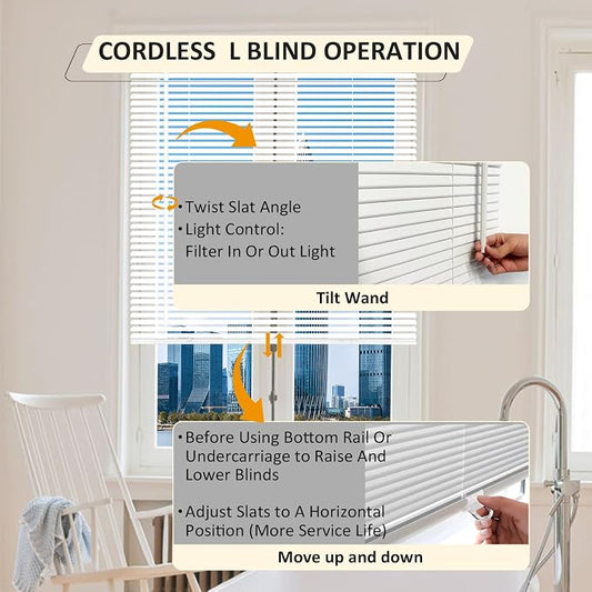Cordless Vinyl Mini L Blinds 42" W x 64" H, Light Filtering, Arrive 1/2 Inch - Image 2