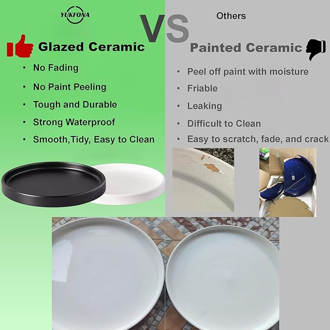 Plant Saucer Pot Tray Planter Saucers 4 Pack 4 5 6 7 8 9 10 11 12 13 Inch for Indoors Outdoor, Durable Sturdy Ceramic Flower Drainage drip Water Tray for Glazed Pots Base (4.7 Inch-White)