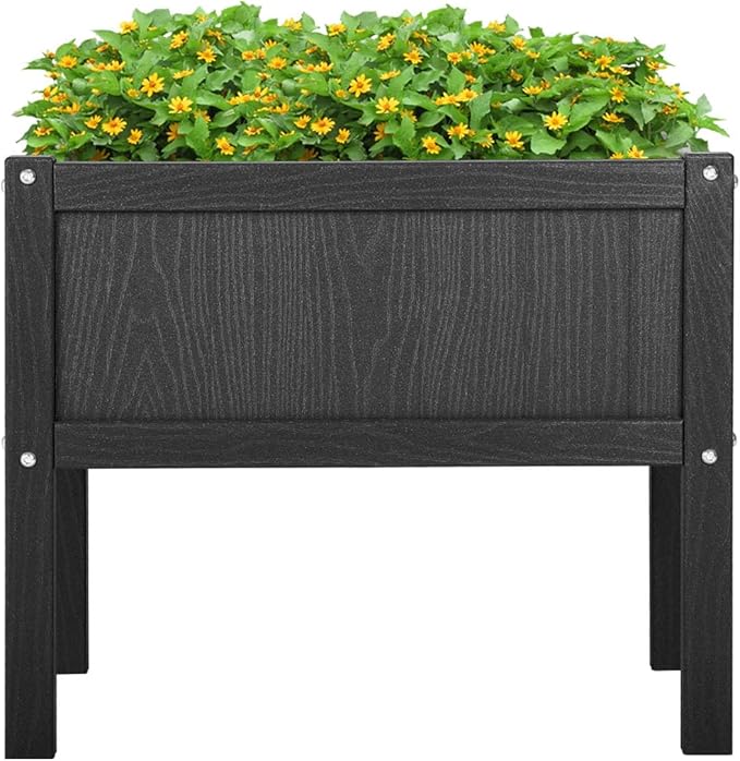 Raised Garden Bed with Drainage Hole Waterproof HDPE Elevated Planter Box with Legs Stable and Durable to Plant Herb Vegetable Flower,Patio,Balcony Outdoors/Indoors Black