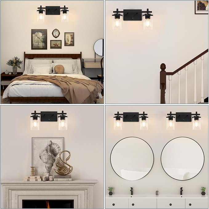 2-Lights Bathroom Vanity Lights, Matte Black Vanity Light Fixtures Over Mirror - Image 7