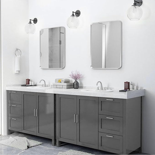 Silver Framed Bathroom Mirror, Brushed Nickel Rounded Corner Rectangle Wall - Image 2