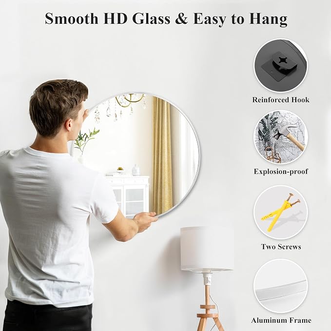 Fabuday Silver Circle Mirror for Wall 22 inch - Image 6