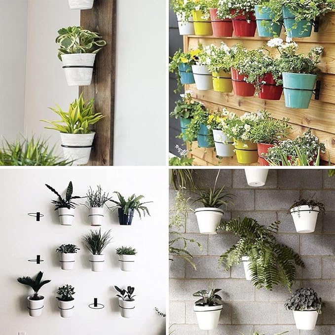 4 Pack 4in Flower Pot Holder Ring Wall Mounted Metal Planter Hooks Hangers Wall Bracket Wall Planter Hook (4, 4")