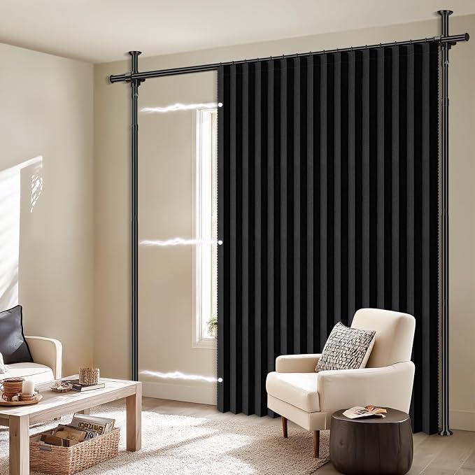 100% Blackout Room Divider Curtains Sets Black 1 Panel W100 x L96in No Drill - Image 7