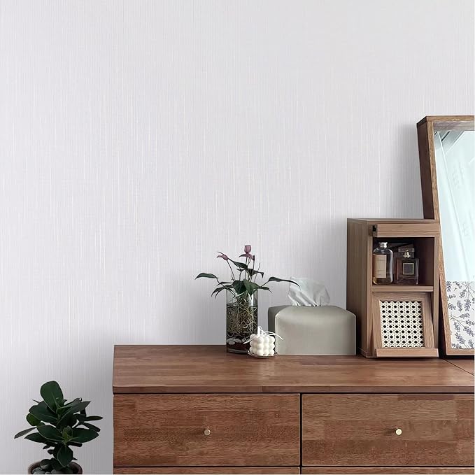 Grasscloth Peel and Stick Wallpaper White Gold Wallpaper 15.7"x 1181" Linen - Image 9