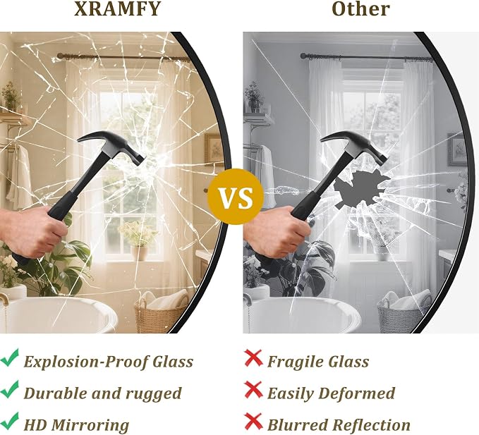 XRAMFY 42 Inch Round Black Metal Wall Mirror - Image 7