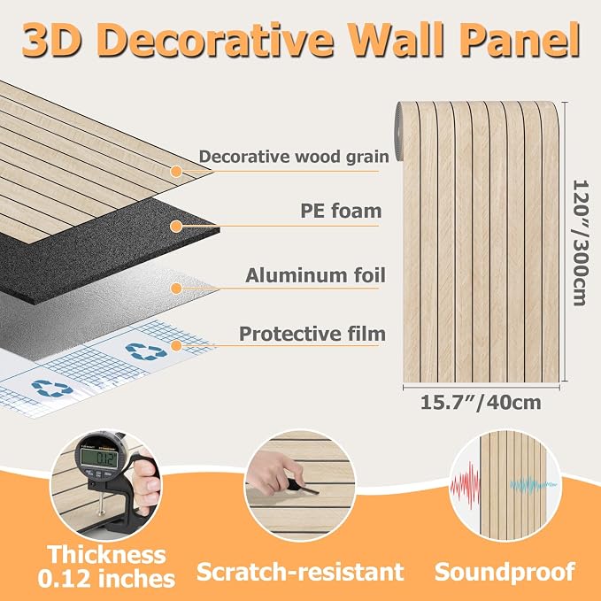 Arthome Peel and Stick Slat Wall Panels 15.7 "x120, Self-Adhesive PVC Wood - Image 8