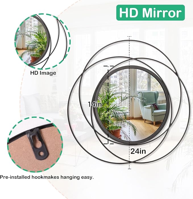 Black Circle Mirror Mounted Round Decorative Mirrors Circle - Image 7