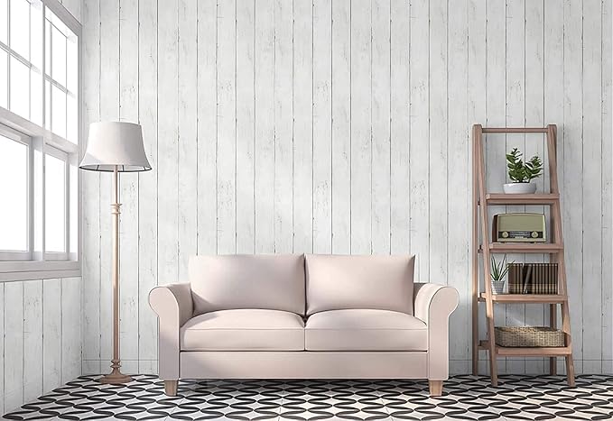 CiCiwind Peel and Stick Wallpaper Wood Contact Paper White Shiplap Wall Paper - Image 9