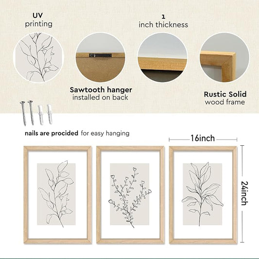 YWJKWLGS Neutral Botanical Prints Framed Wall Art Decor 16x24 Inch Set of 3 - Image 2